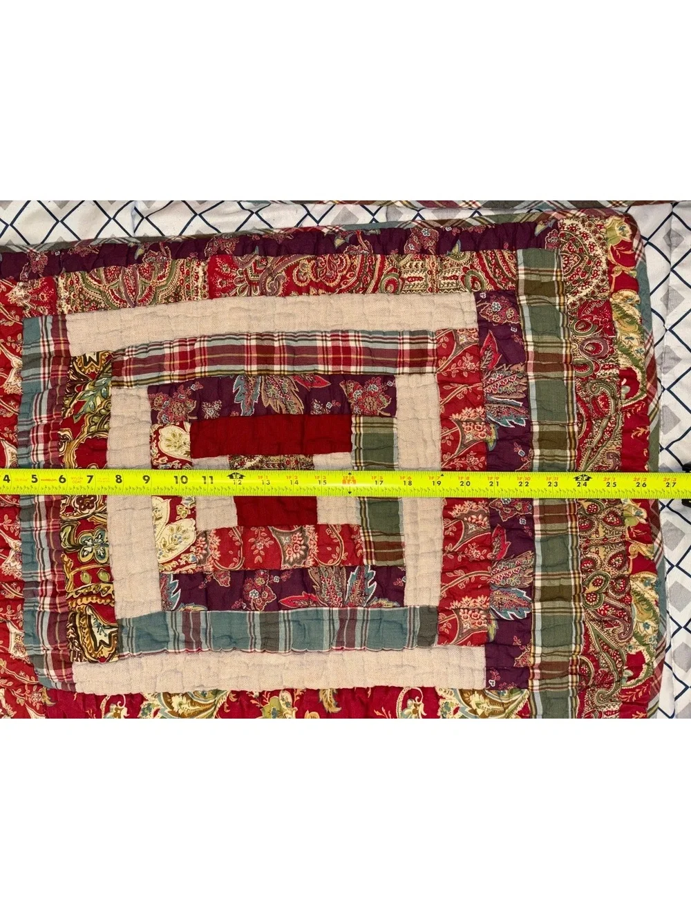 Vintage 2009 Pottery Barn Log Cabin Patchwork Pillow Shams Set Red Plaid Paisley